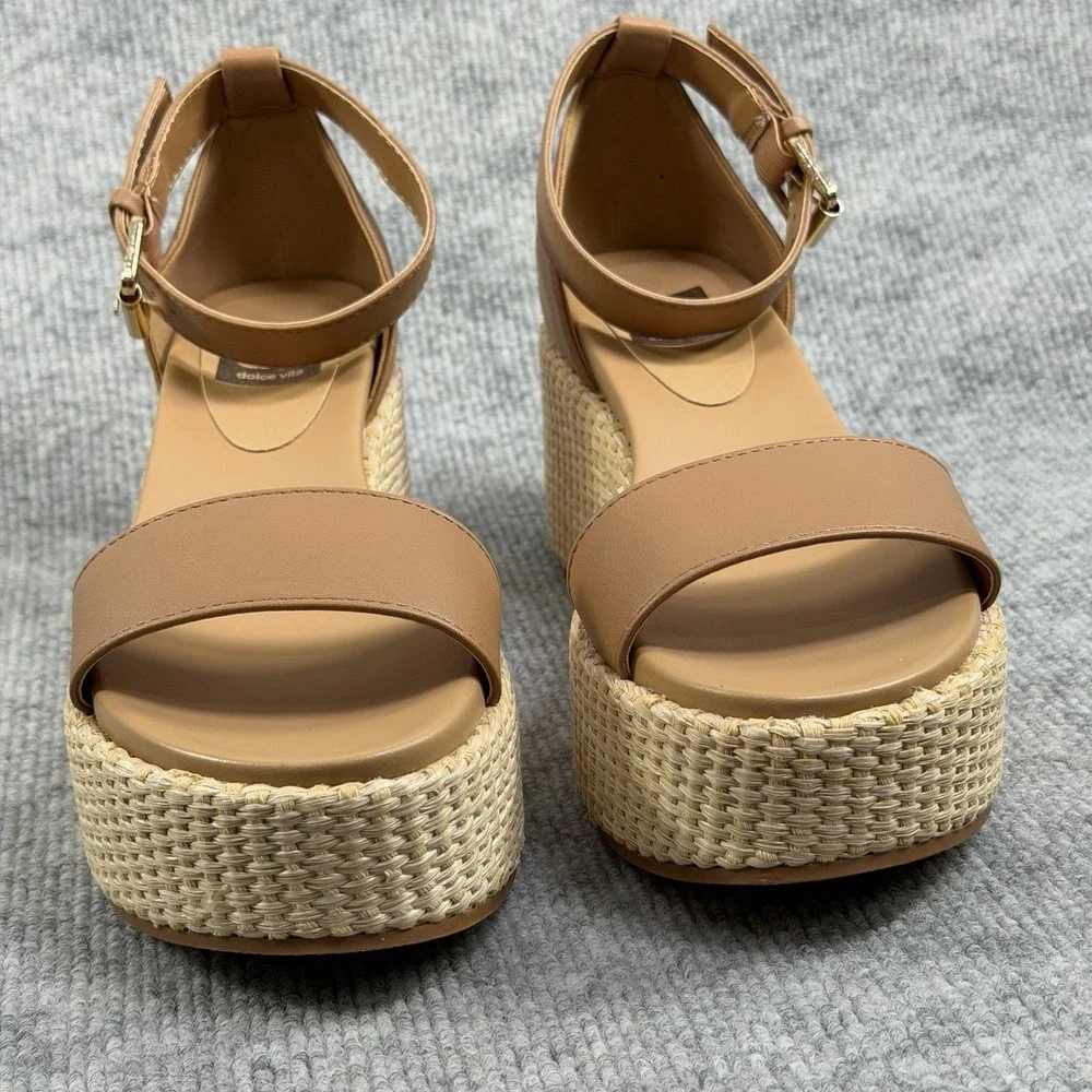 Dolce Vita Size-6.5 Women's Alumina Espadrille Sandals Wedge Brown